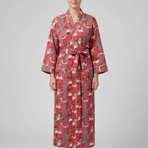 Refined Cotton Block Print Bathrobe