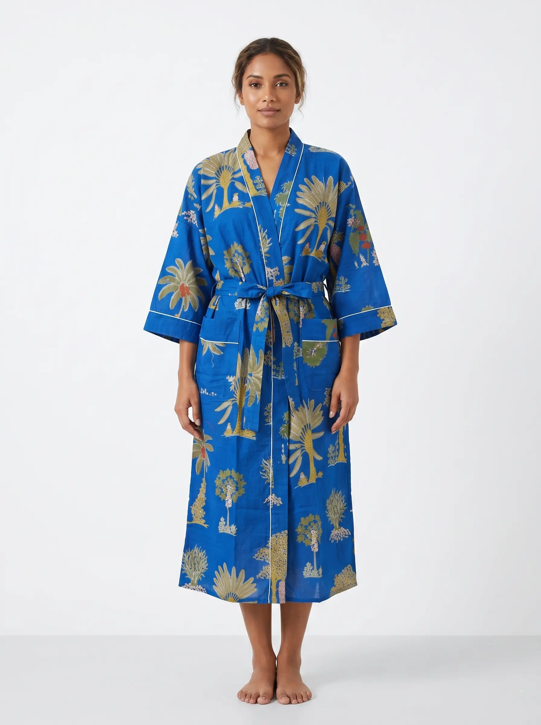 Classic Block Print Cotton Bathrobe