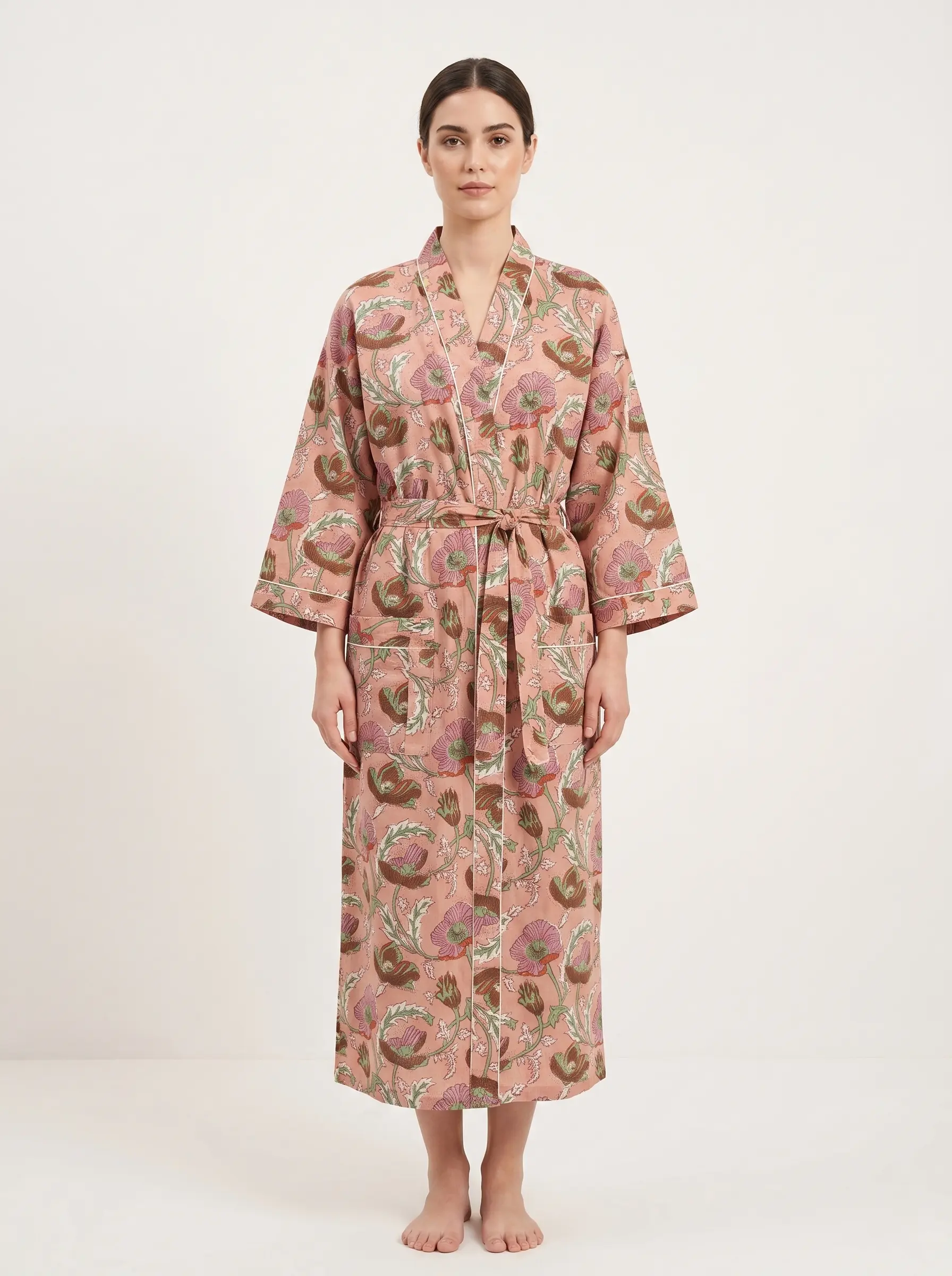Pure Cotton Block Print Bathrobe