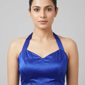 Royal Blue Halter Neck Satin Blouse for Party & Cocktail Sarees