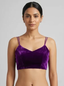 Elegant Purple Velvet Spaghetti Strap Blouse for Party & Evening Sarees