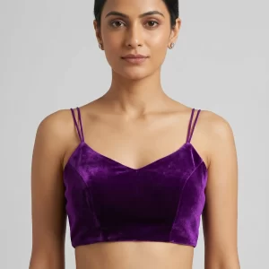 Elegant Purple Velvet Spaghetti Strap Blouse for Party & Evening Sarees