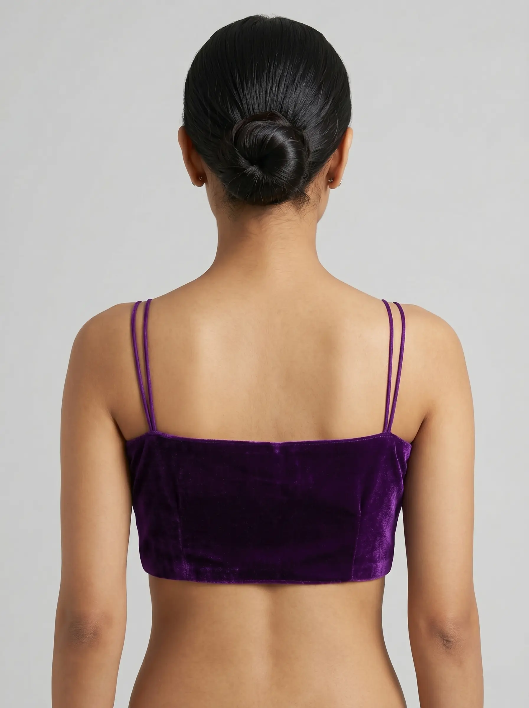Elegant Purple Velvet Spaghetti Strap Blouse for Party & Evening Sarees - Image 2