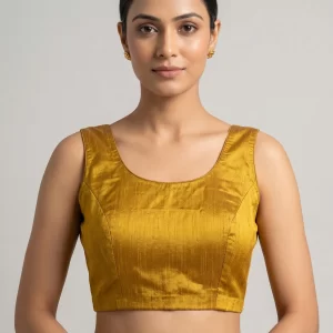 Mustard Gold Sleeveless Silk Blouse for Saree & Ethnic Wear
