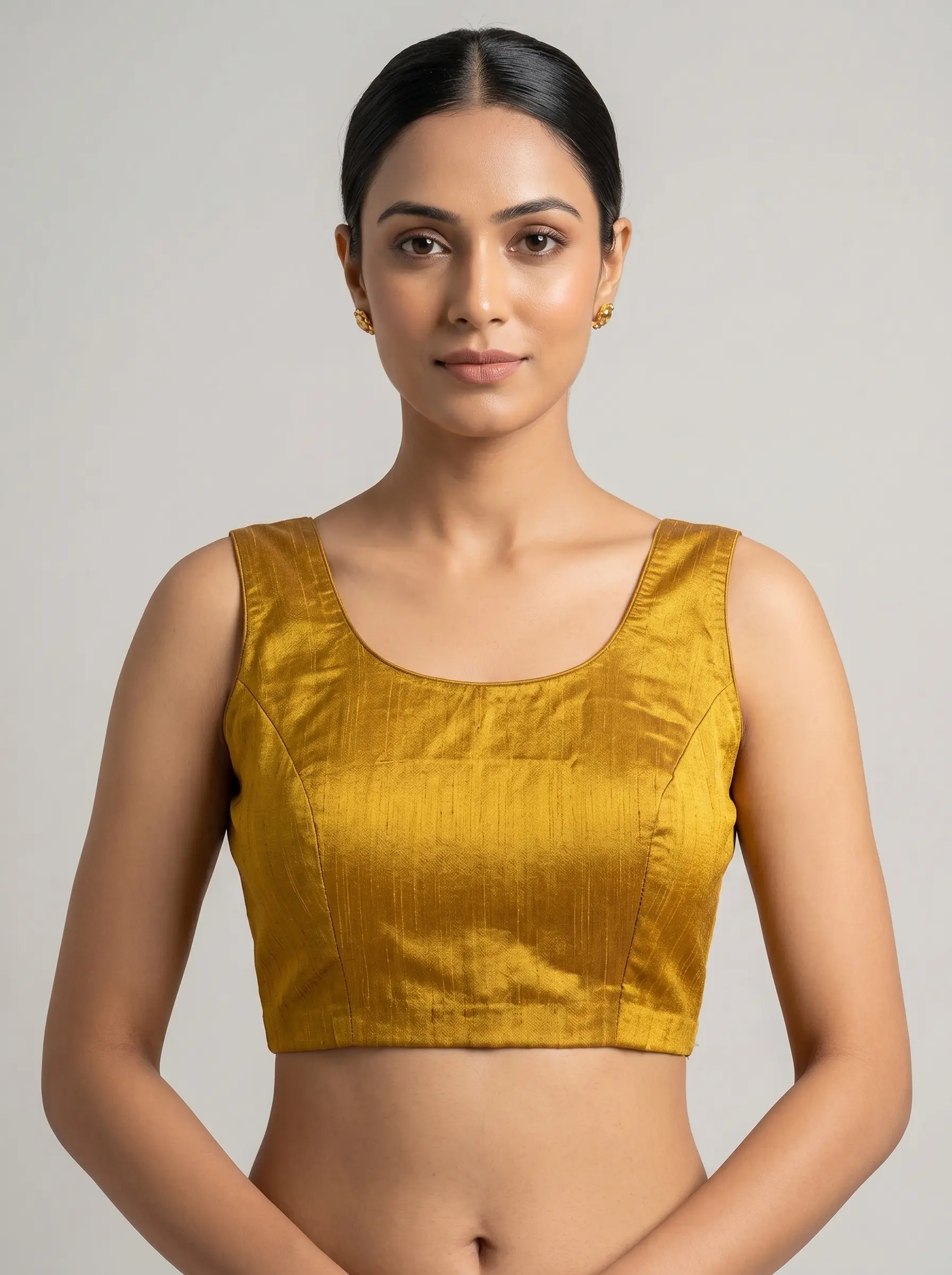 Mustard Gold Sleeveless Silk Blouse for Saree & Ethnic Wear