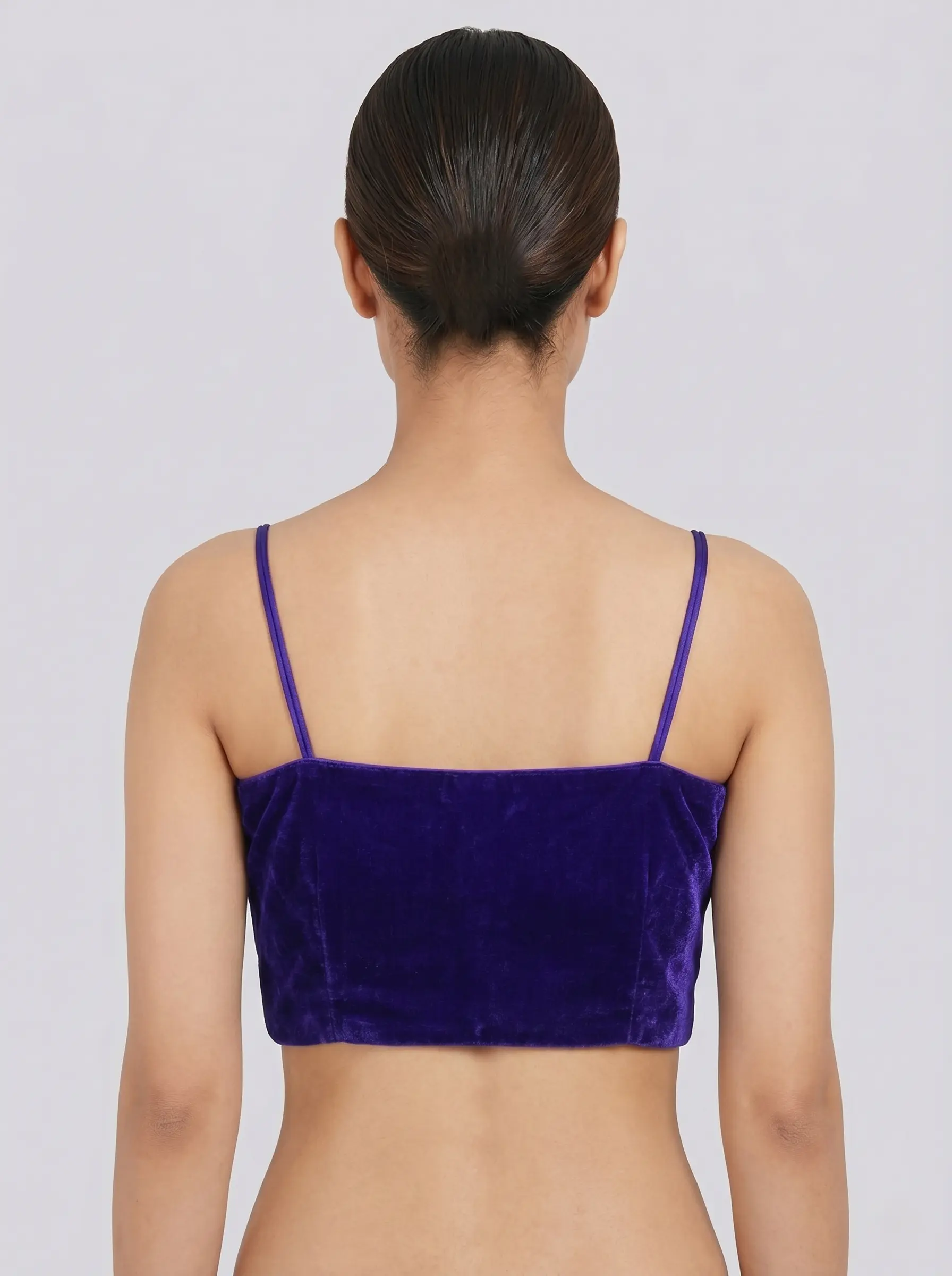 Royal Purple Velvet Spaghetti Strap Blouse for Saree & Party Wear - Image 2