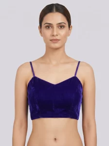 Royal Purple Velvet Spaghetti Strap Blouse for Saree & Party Wear