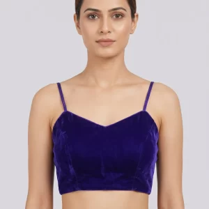 Royal Purple Velvet Spaghetti Strap Blouse for Saree & Party Wear