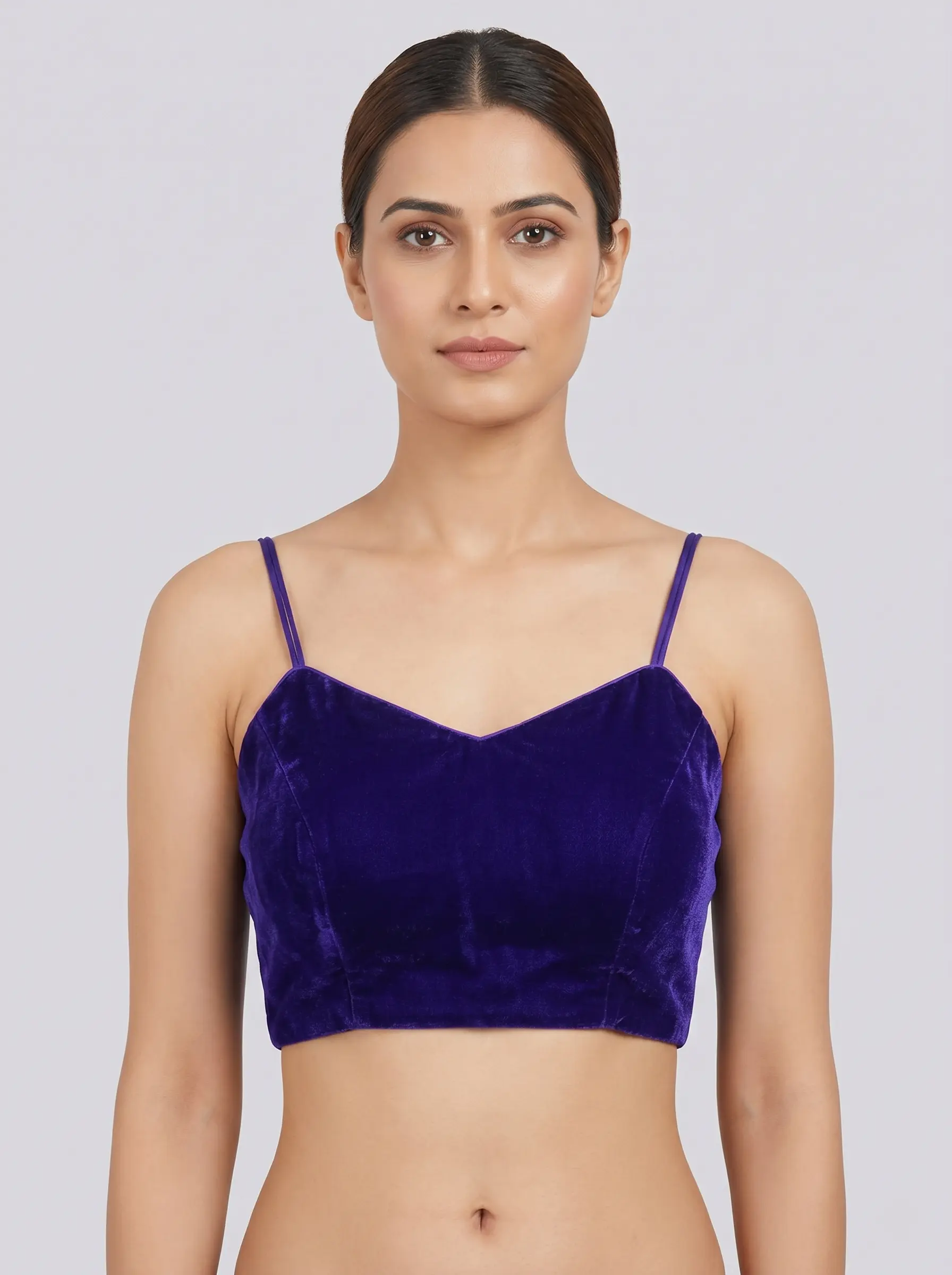 Royal Purple Velvet Spaghetti Strap Blouse for Saree & Party Wear