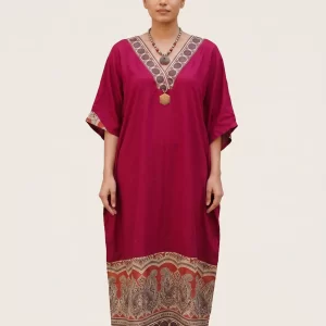 Magenta Printed Kaftan Dress for Women