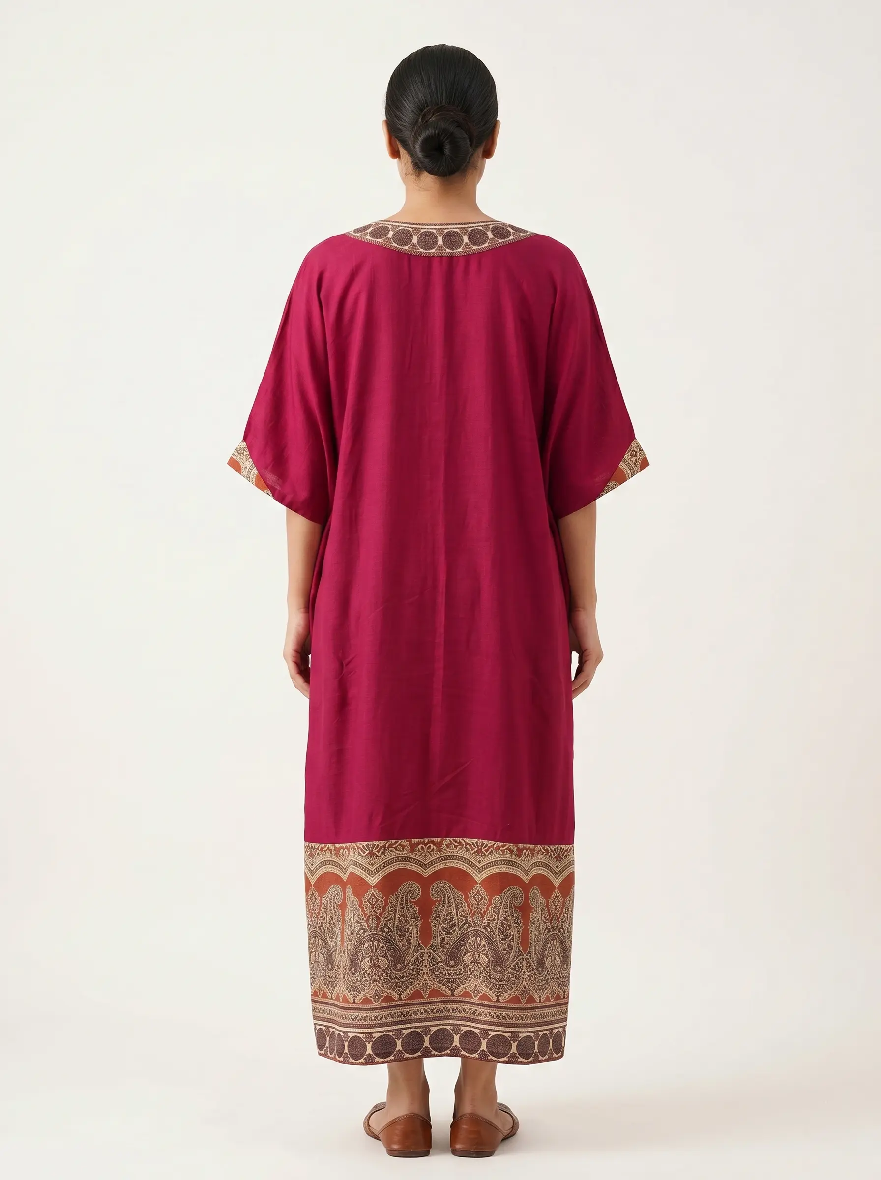 Magenta Printed Kaftan Dress for Women - Image 2