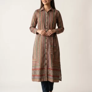 Elegant Printed Rayon Shirt Dress for Women