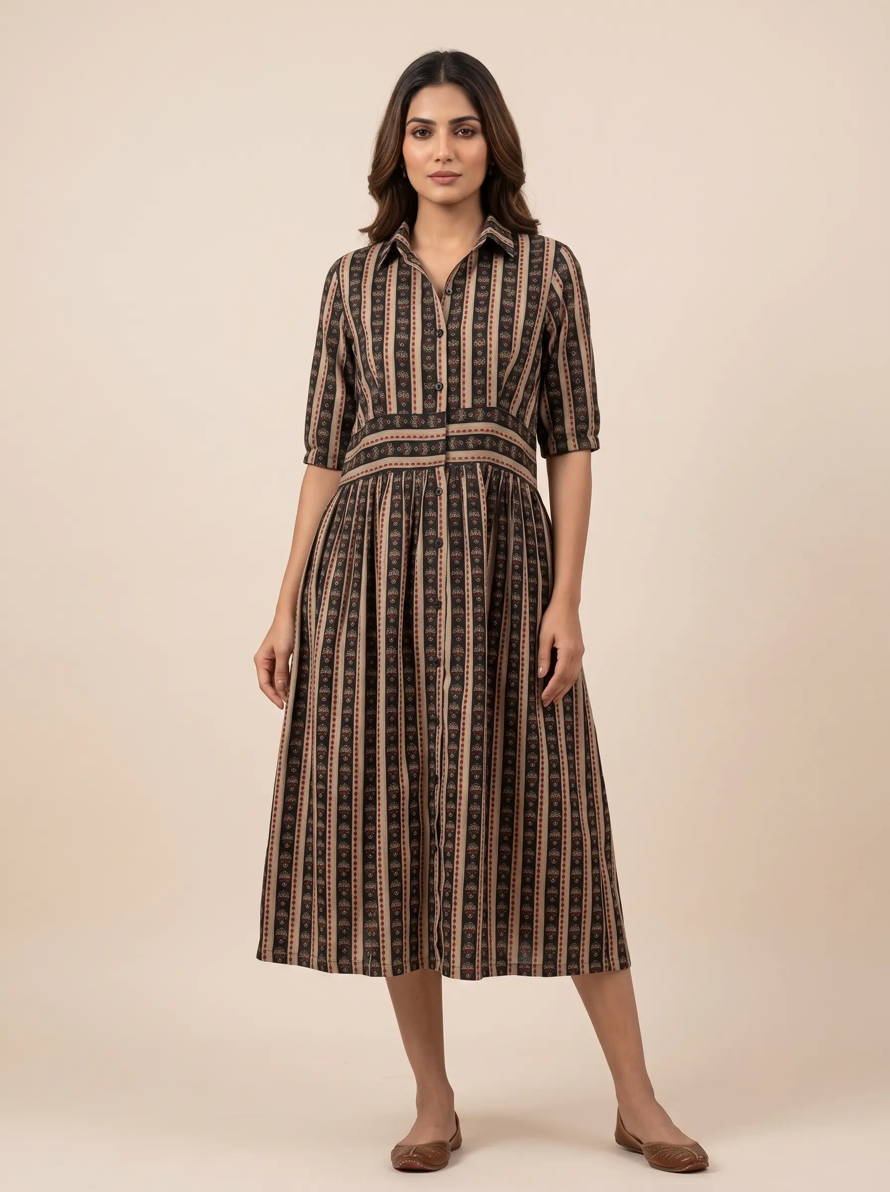 Elegant Printed Rayon Shirt Dress for Women