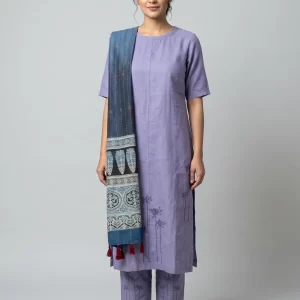 Lavender Cotton Silk Embroidered Co-ord Set with Designer Dupatta