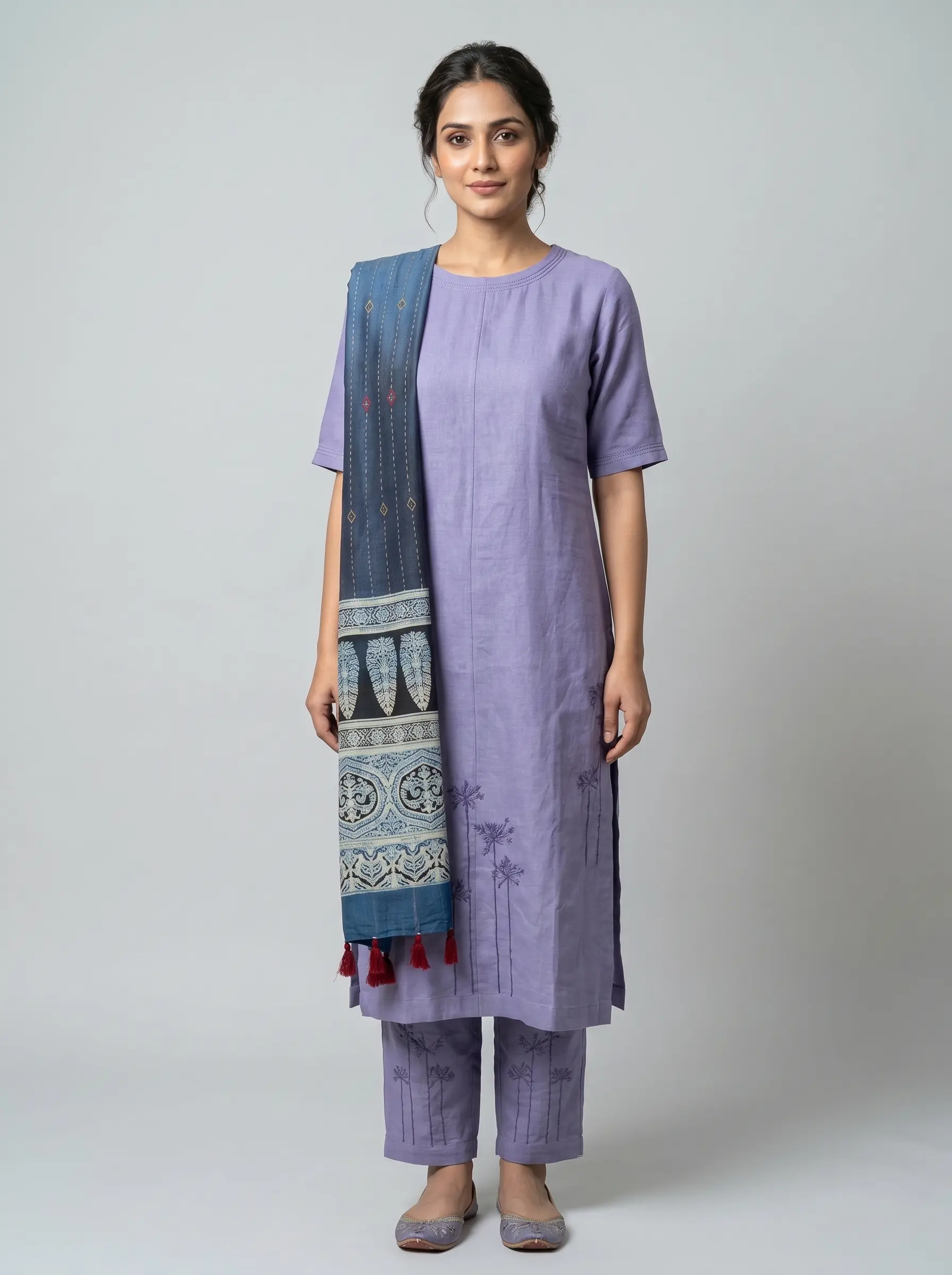 Lavender Cotton Silk Embroidered Co-ord Set with Designer Dupatta