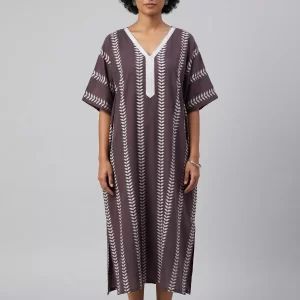 Taupe Grey Printed Kaftan Dress for Women