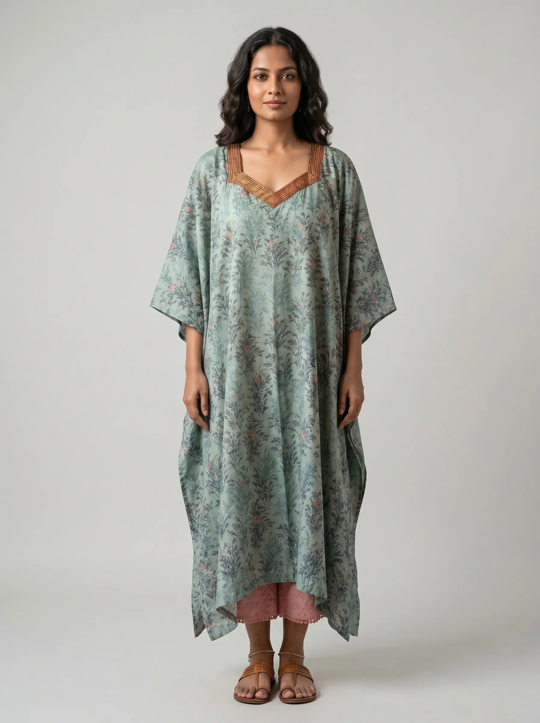Pure Tussar Silk Kaftan with Neck Detailing