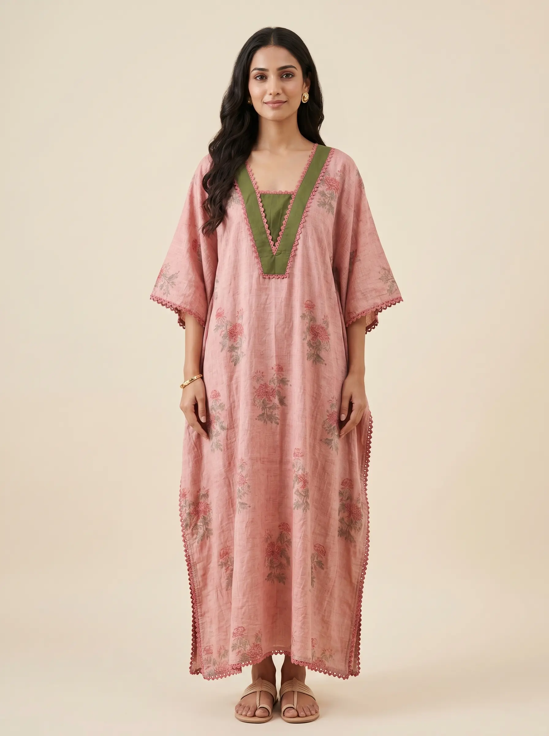 Pure Tussar Silk Kaftan with Neck Detailing