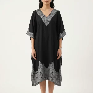 Black Embroidered Kaftan Dress for Women