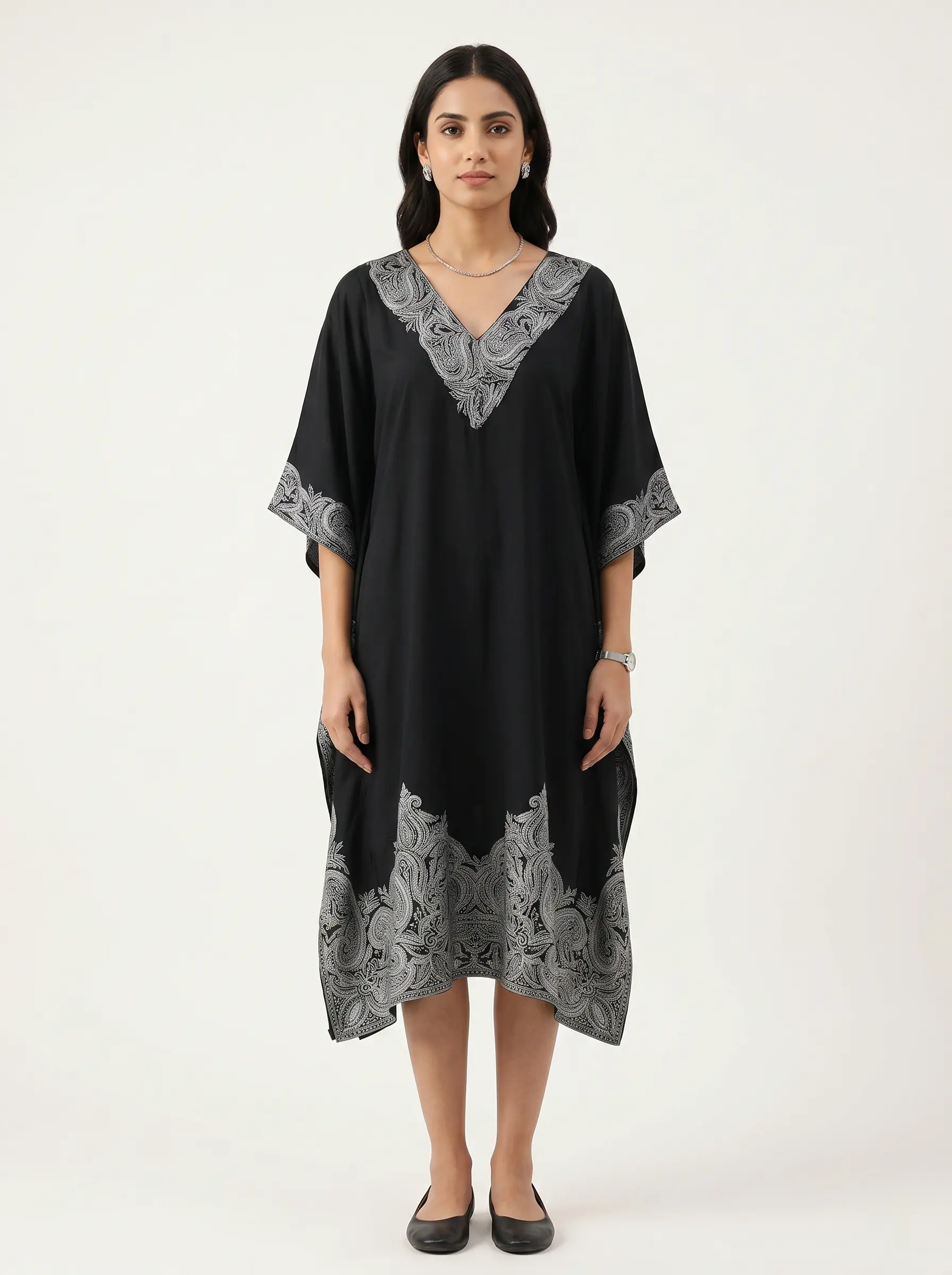 Black Embroidered Kaftan Dress for Women