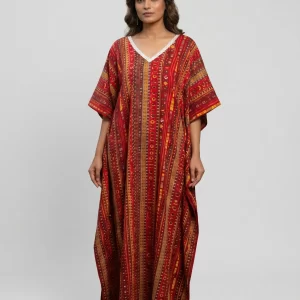 Rust Red Rayon Long Kaftan Dress