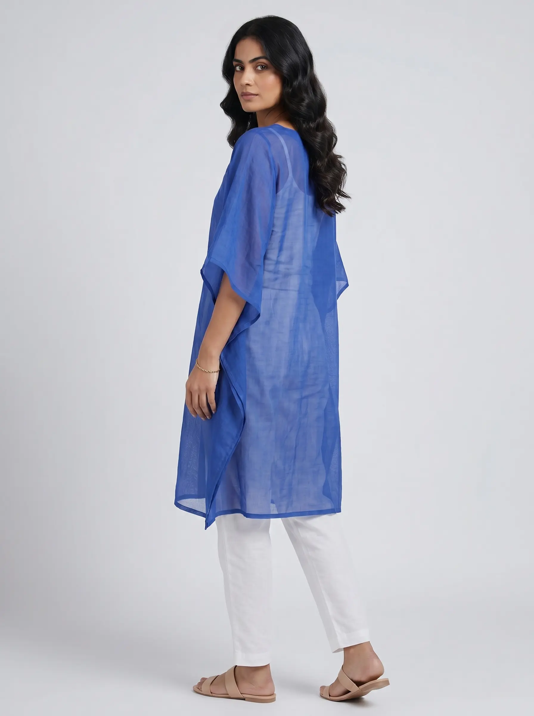 Royal Blue Embroidered Kaftan Tunic for Women - Image 2