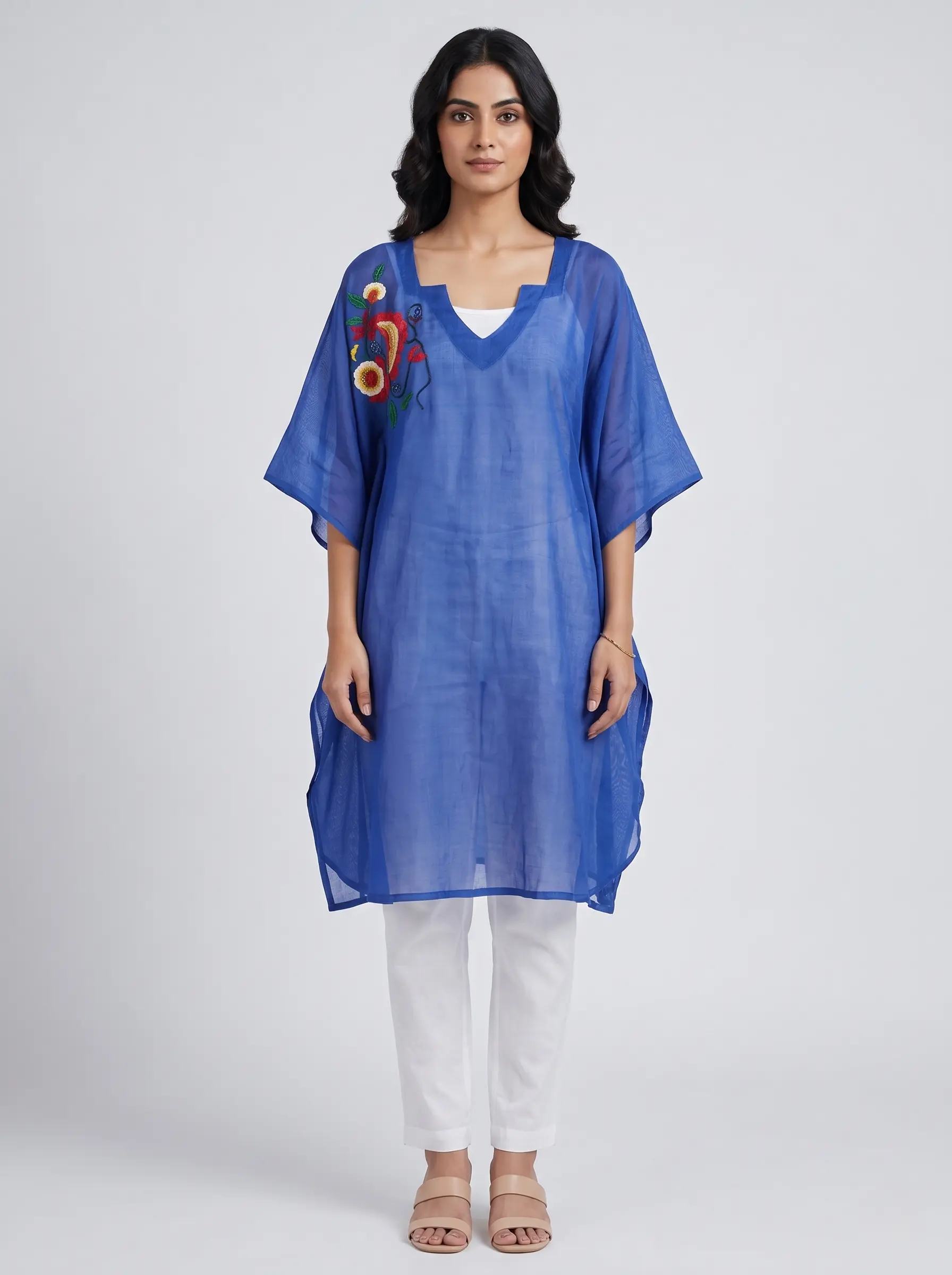 Royal Blue Embroidered Kaftan Tunic for Women