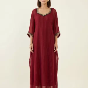 Elegant Maroon Embellished Kaftan Dress for Women
