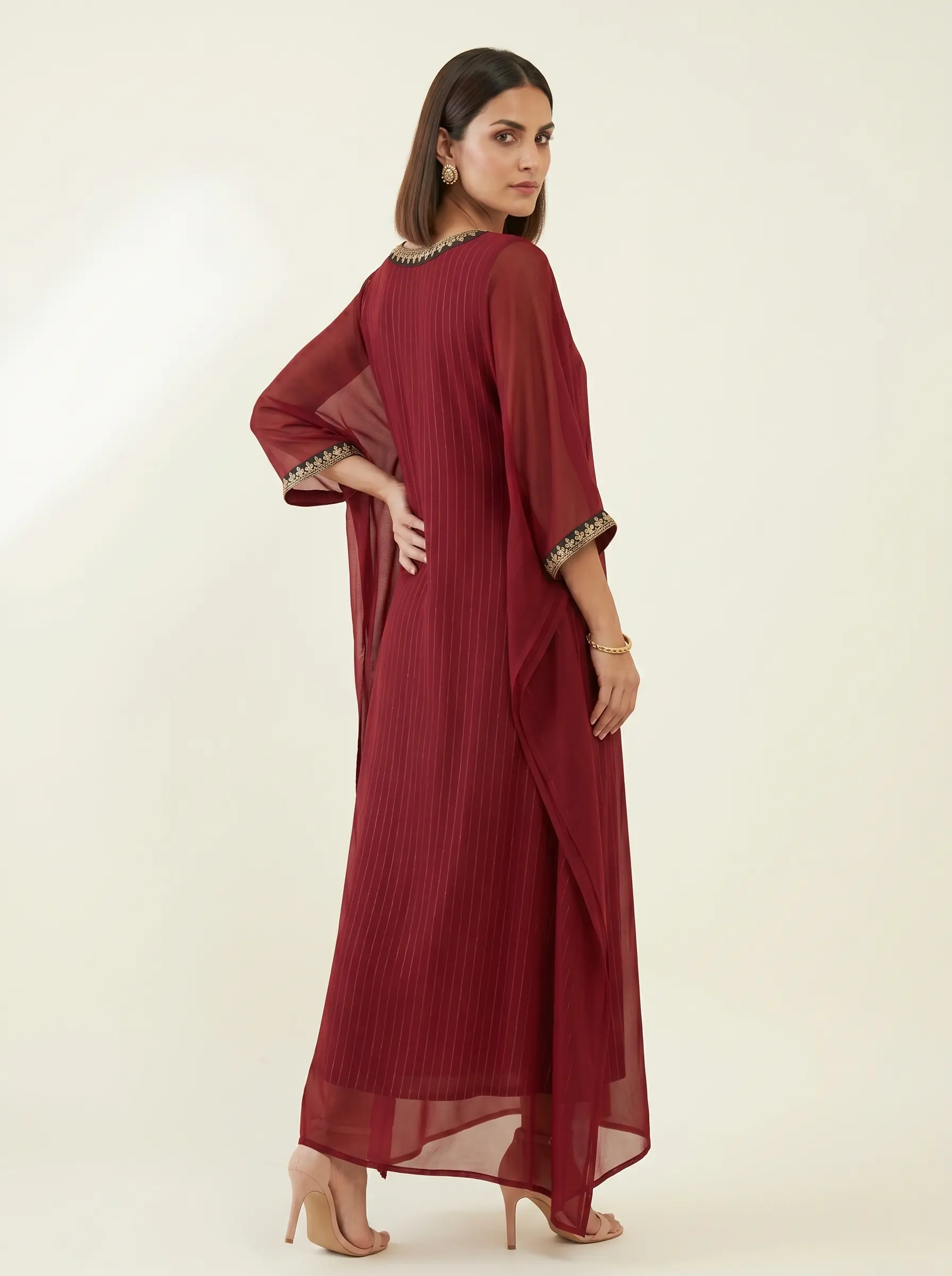 Elegant Maroon Embellished Kaftan Dress for Women - Image 2