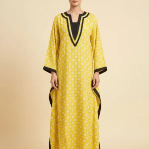 Elegant Yellow Printed Kaftan Dress for Women