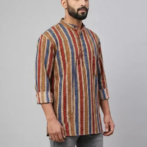 Men's Multicolor Cotton Printed Short Kurta
