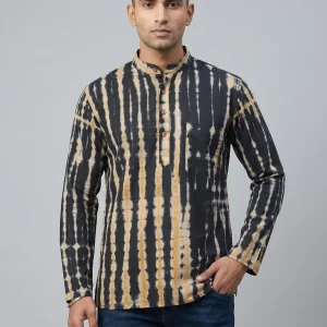 Men's Black Tie-Dye Short Kurta