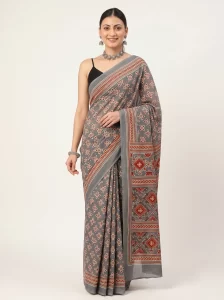 Elegant Grey Malmal Cotton Printed Saree for Women
