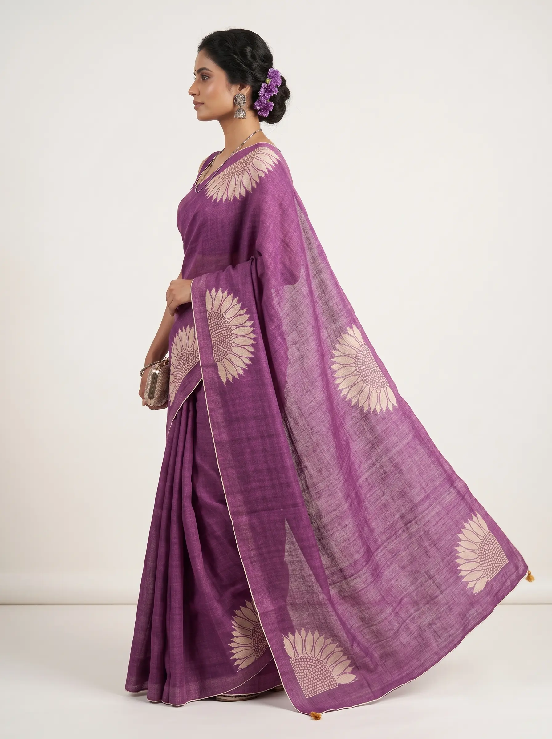 Premium Purple Linen Saree for Women - Image 2