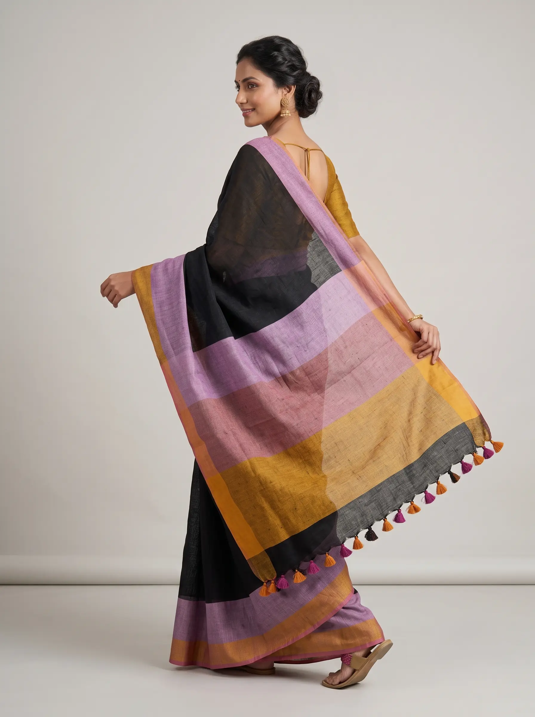 Premium Black Linen Saree for Women - Image 2
