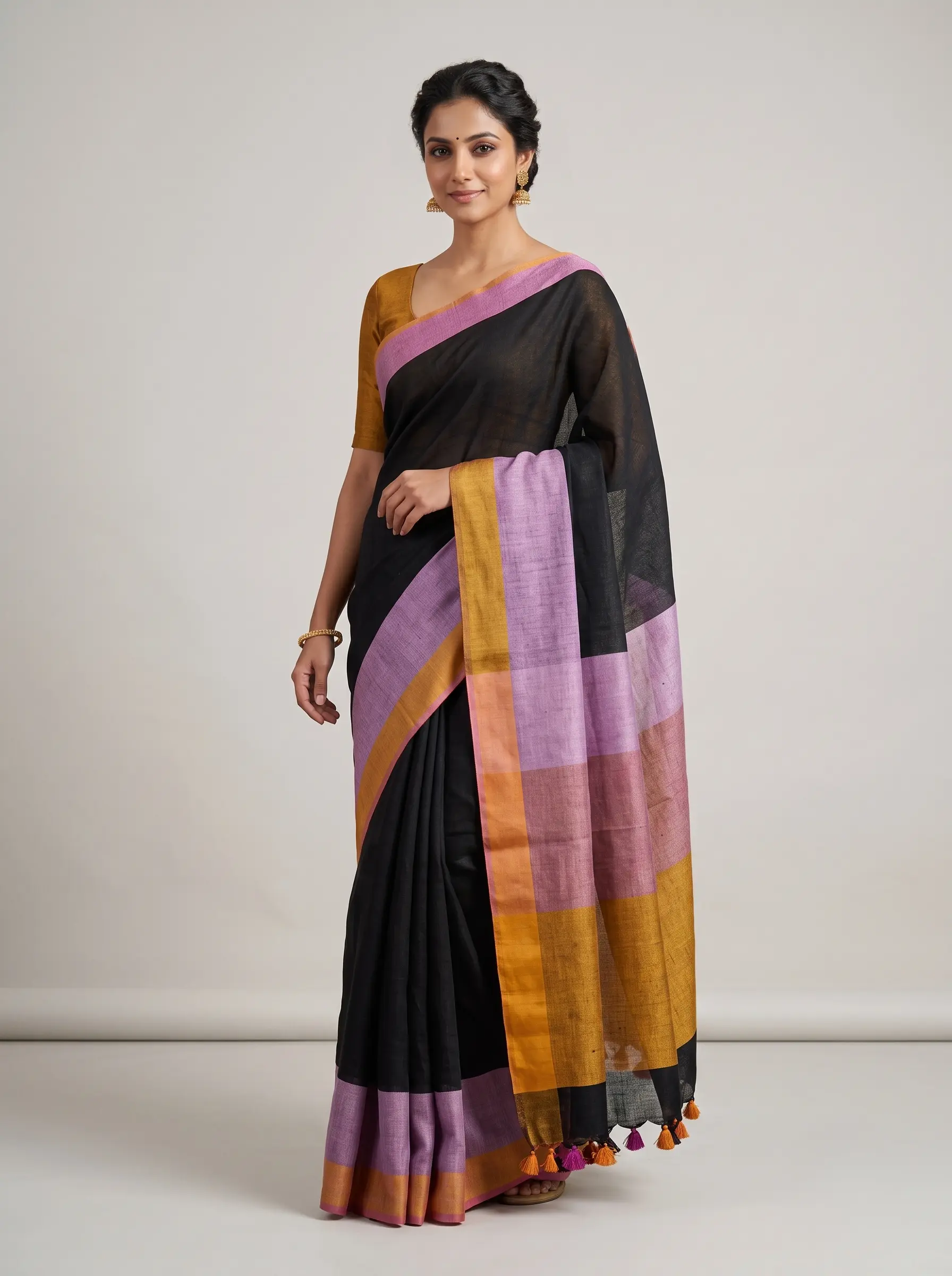 Premium Black Linen Saree for Women
