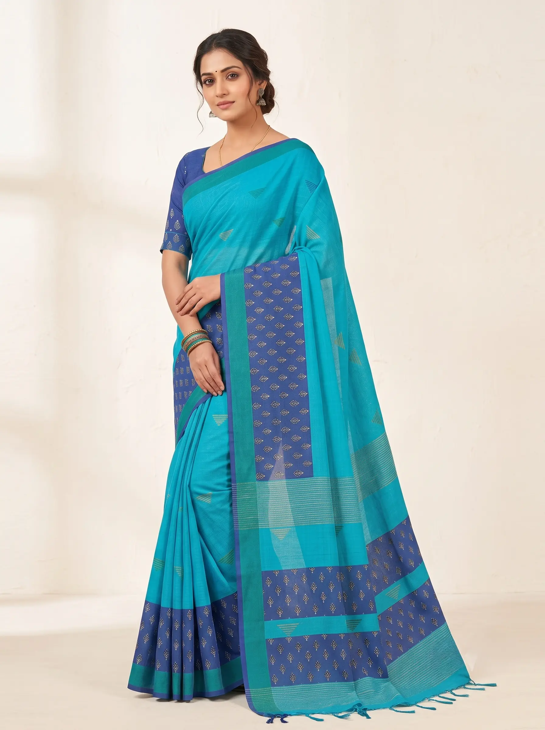 Premium Sky Blue Linen Saree for Women