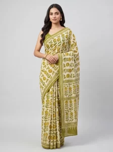 Elegant Olive Green Malmal Cotton Printed Saree for Women