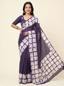 Elegant Purple Malmal Cotton Tie-Dye Printed Saree for Women