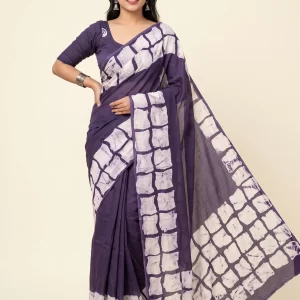 Elegant Purple Malmal Cotton Tie-Dye Printed Saree for Women