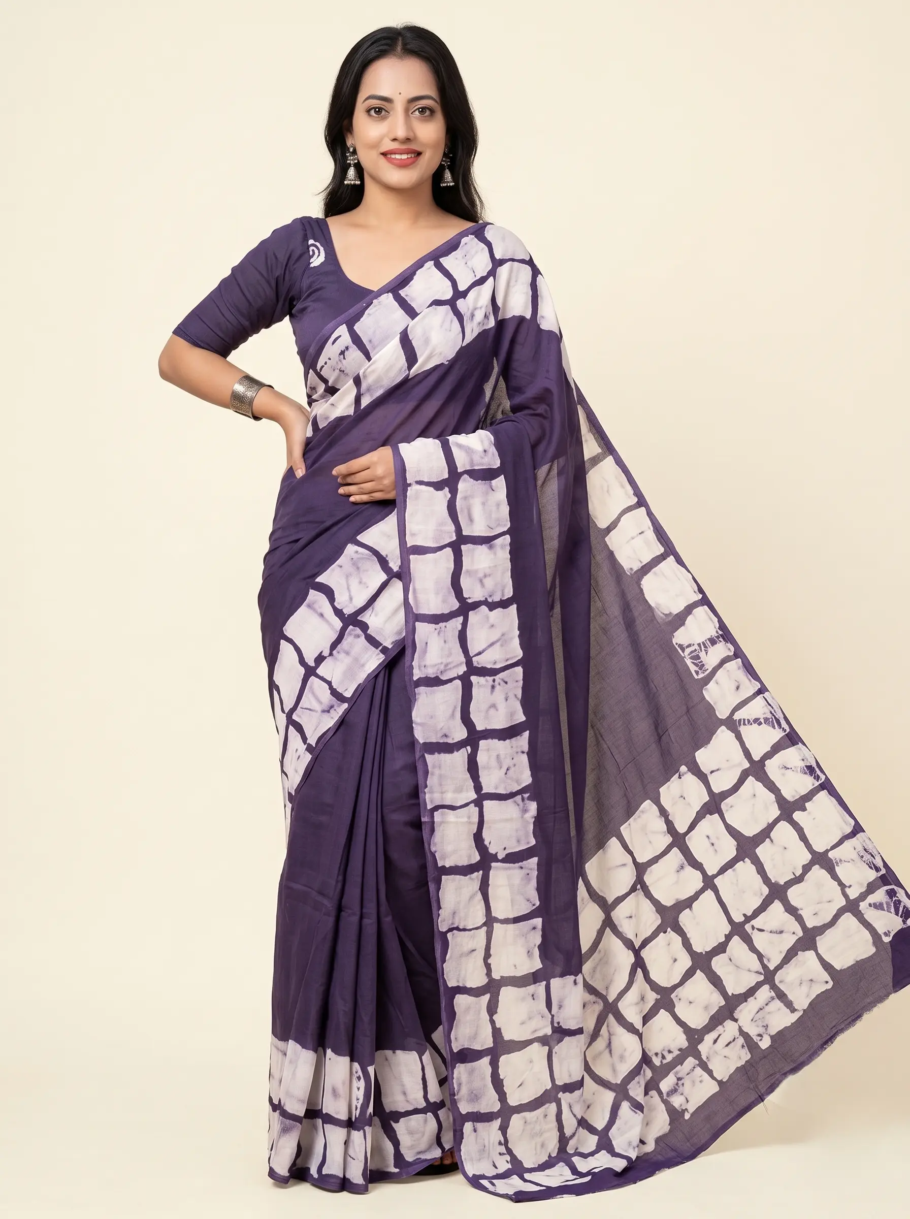 Elegant Purple Malmal Cotton Tie-Dye Printed Saree for Women