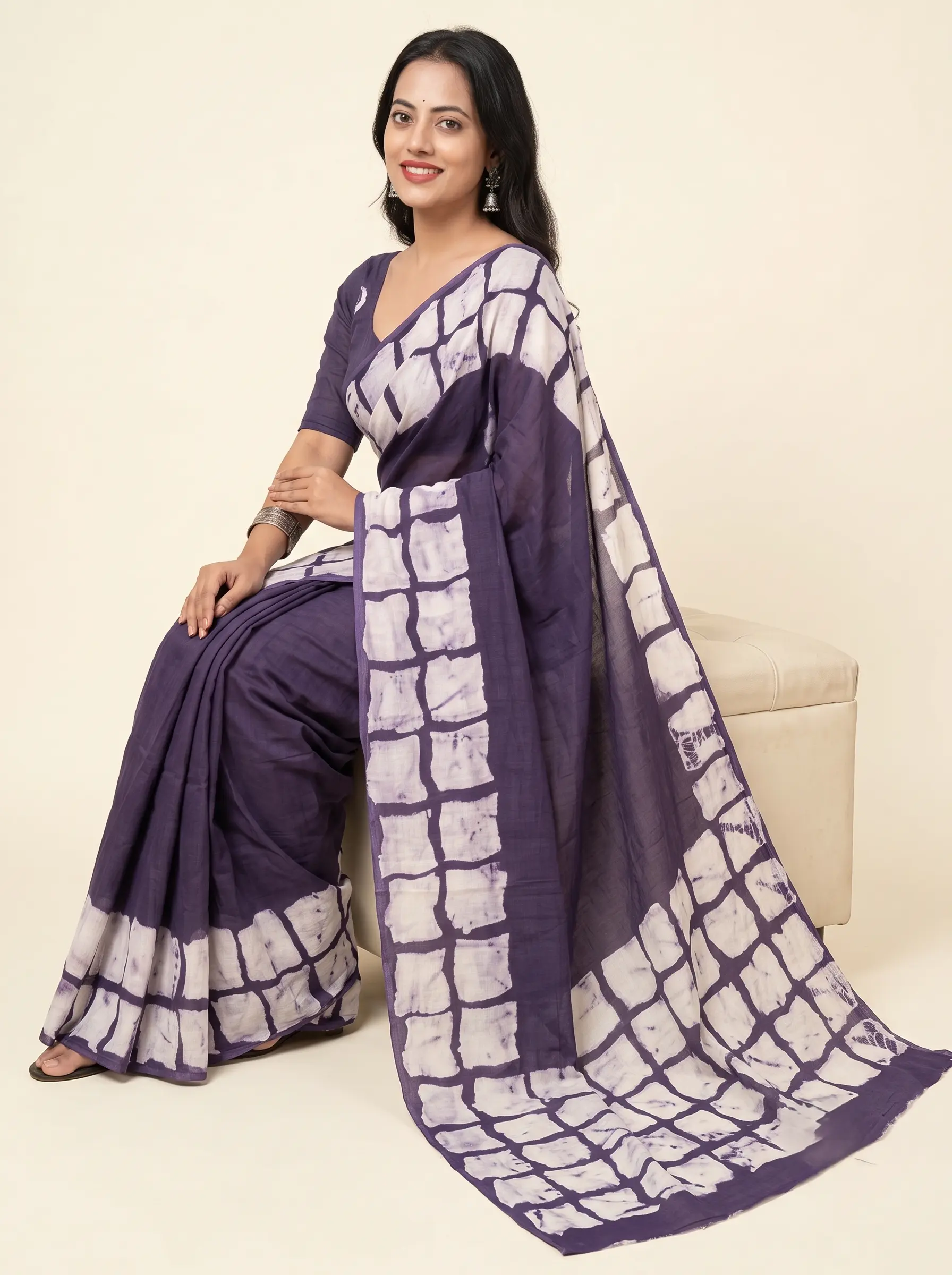 Elegant Purple Malmal Cotton Tie-Dye Printed Saree for Women - Image 2