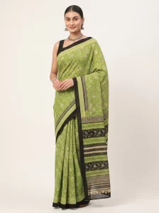 Elegant Green Floral Malmal Cotton Saree for Women