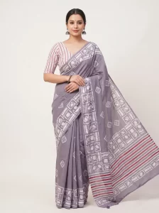 Elegant Grey Malmal Cotton Printed Saree for Women