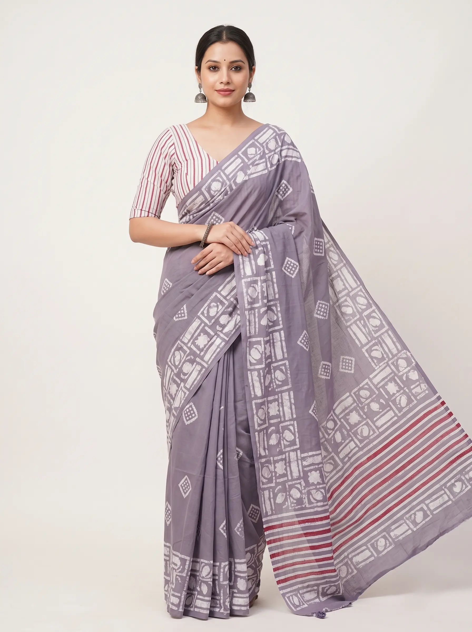 Elegant Grey Malmal Cotton Printed Saree for Women