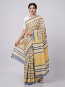 Elegant Grey & Mustard Malmal Cotton Printed Saree for Women