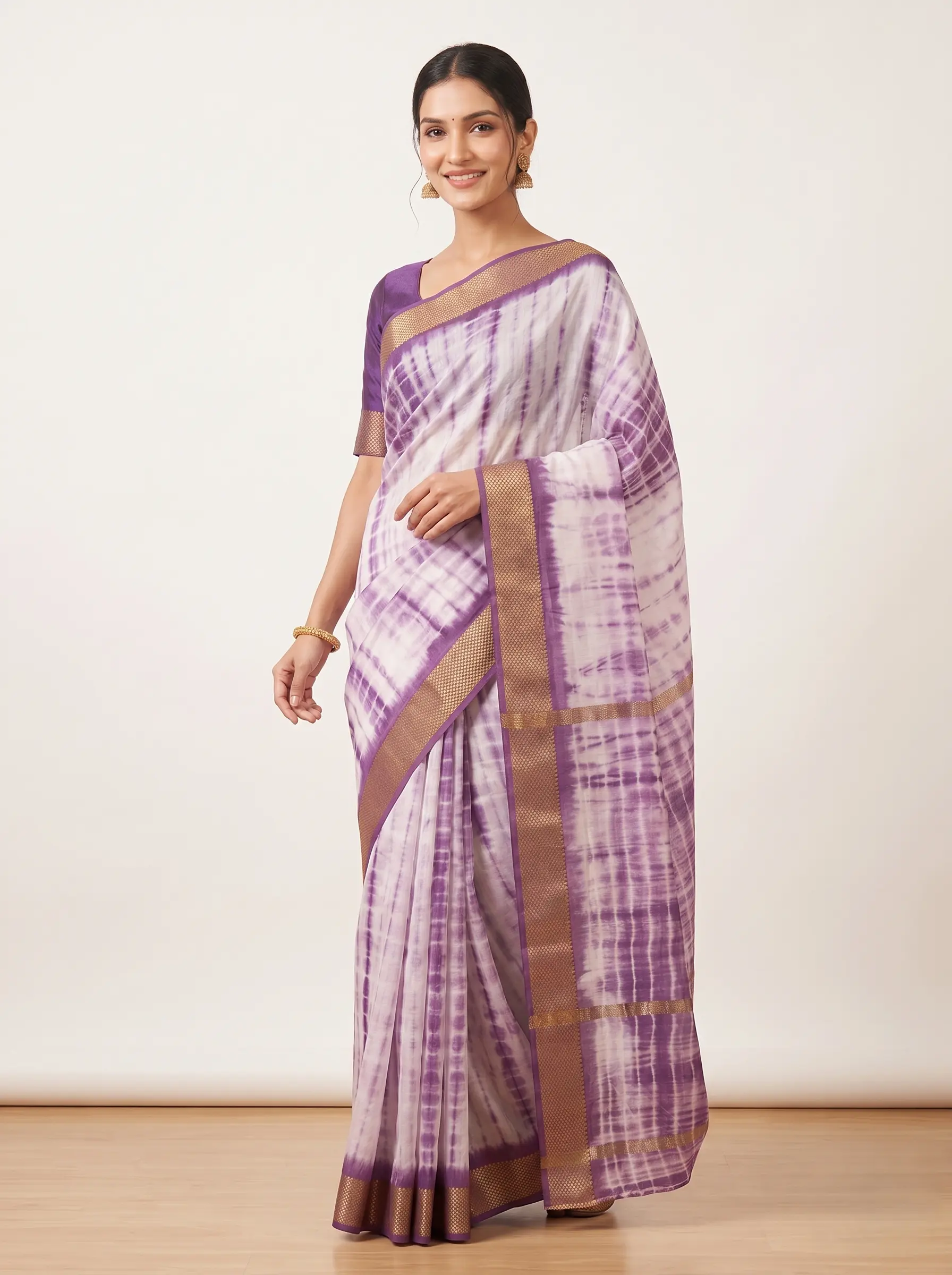 Lavender Chanderi Silk Shibori-Style Saree