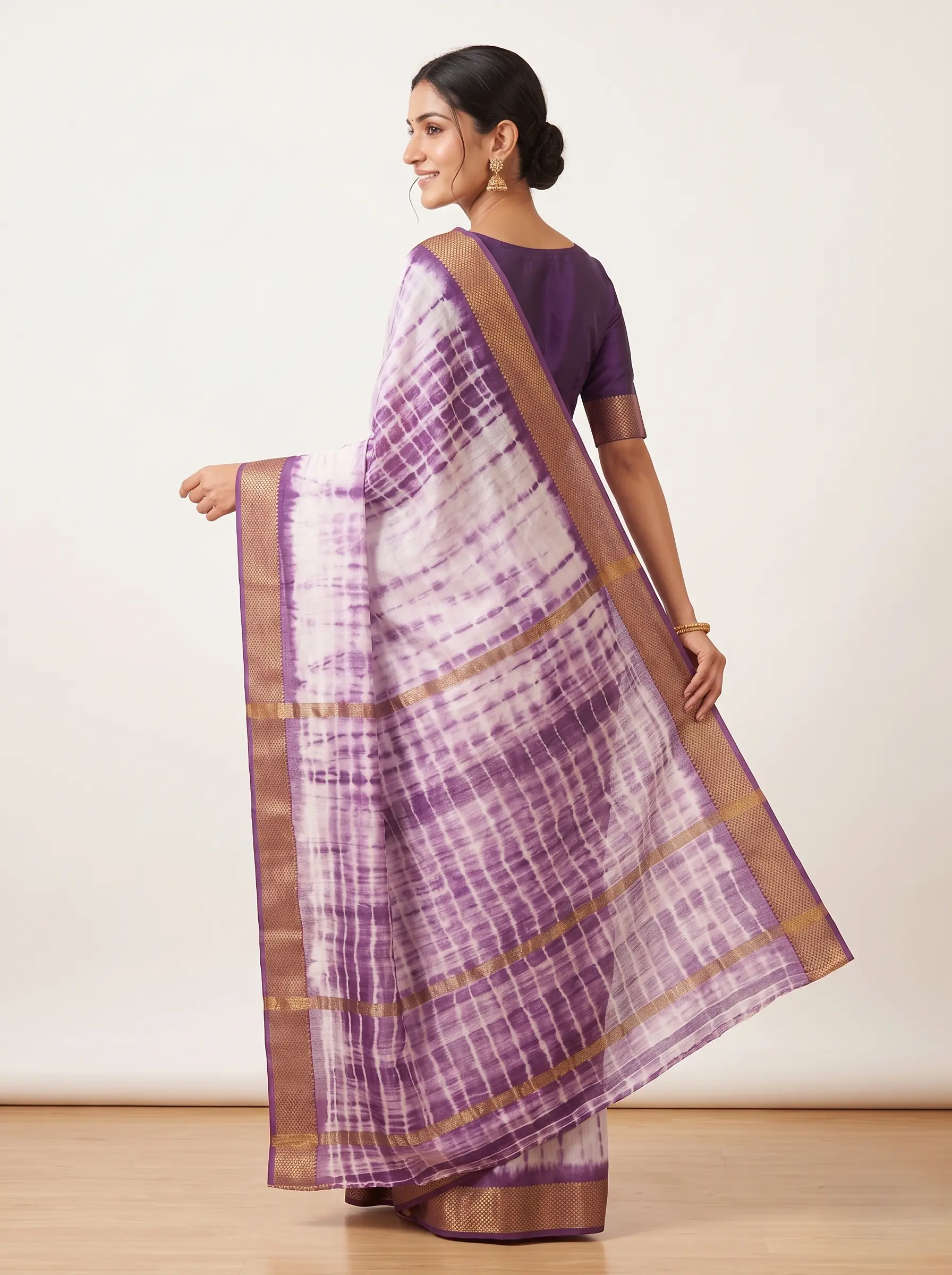 Lavender Chanderi Silk Shibori-Style Saree - Image 2
