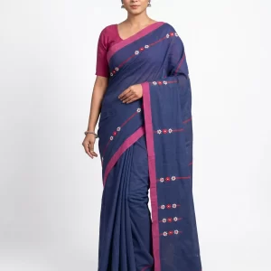 Premium Navy Blue Cotton Embroidery Saree for Women